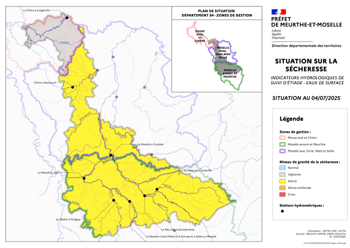 CARTE : Niveau de gravité actuel de la sécheresse par zone de gestion